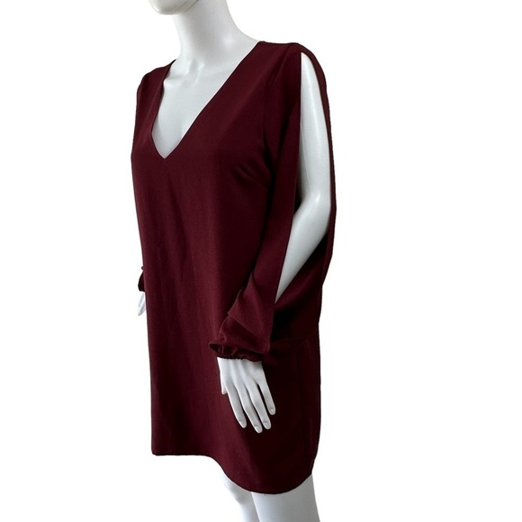 TOBI Open Sleeve Burgundy Chiffon V-Neck Dress, Medium - Picture 3 of 14